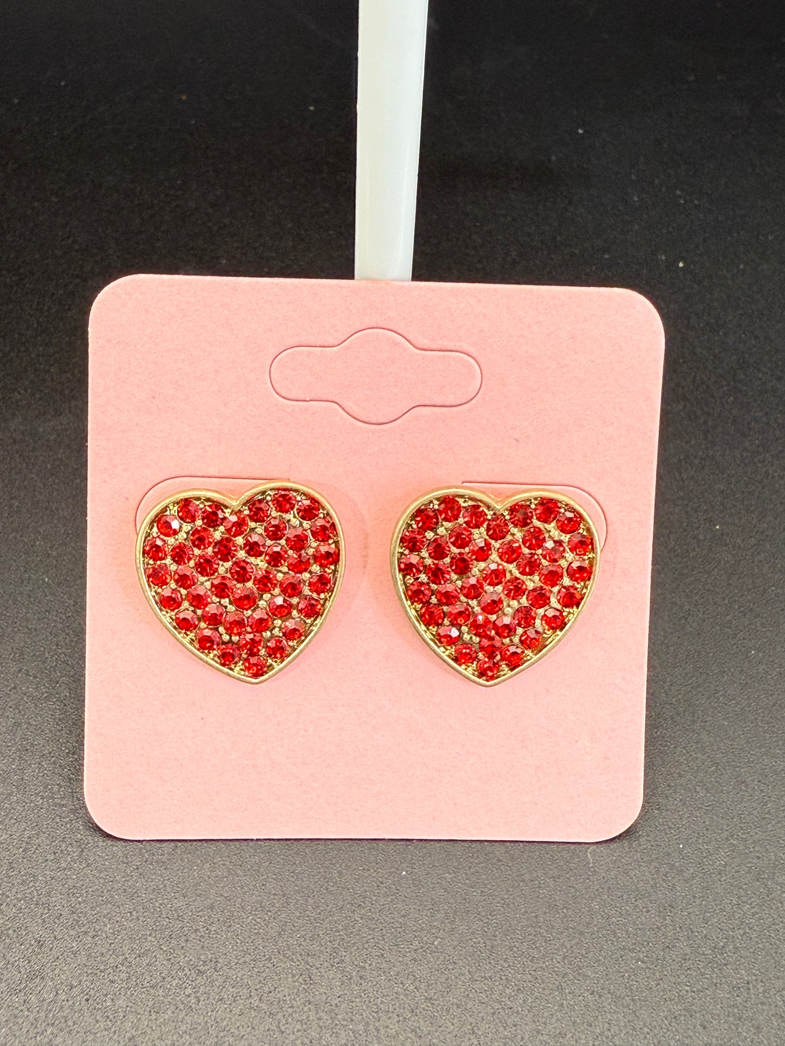Vintage Red Heart Pave Post Earrings