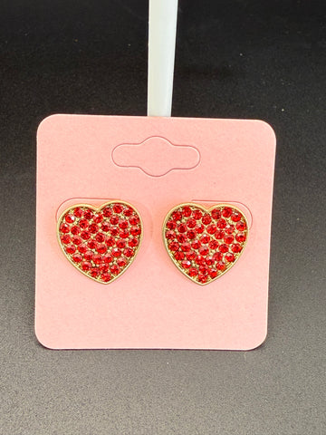 Vintage Red Heart Pave Post Earrings