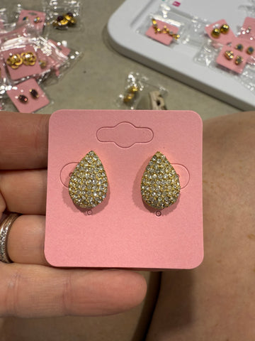 Vintage Pave Tear Drop Post Stud Earrings