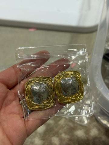 Vintage Gold and Silver Square and Round Post Earrings