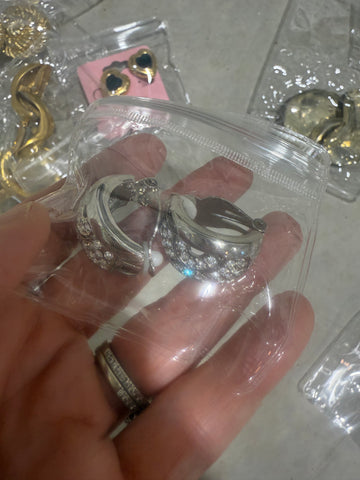 Large Silver Hoop Clip On Earrings With Rhinestones