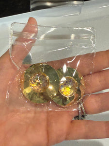 Vintage Gold Round Disc Clip On Earrings With AB in Center