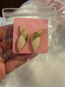 Vintage Gold and Cream Trifari Enamel Post Earrings
