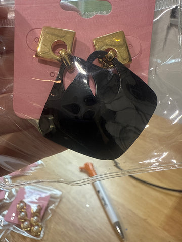 Vintage Trifari Gold with Black Acrylic Door Knocker Post Earrings