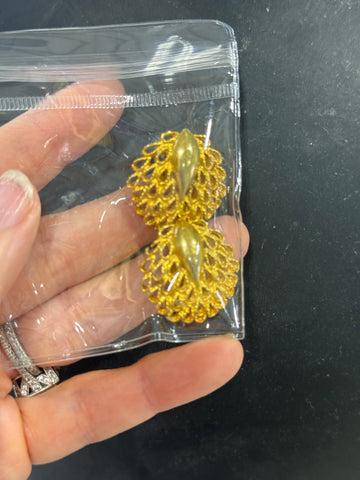 Vintage Gold Peacock Like Clip On Earrings