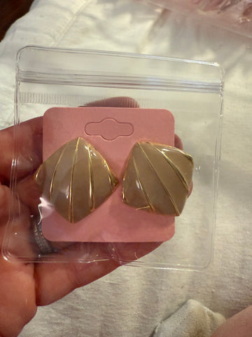Vintage Beige Enamel Square Post Earrings