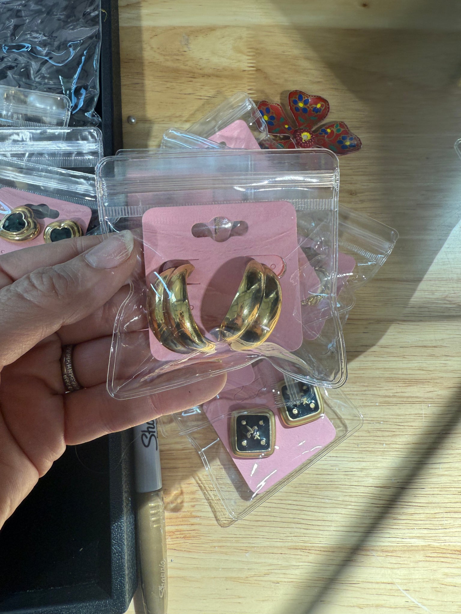 Vintage Chunky Gold Post Hoop Earrings