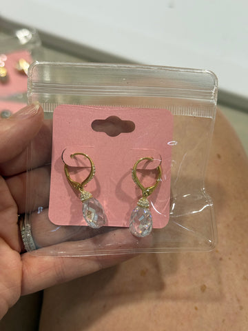 Vintage Gold CZ and Crystal Drop Earrings