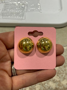 Vintage Large Arylic Gold Ball Stud Post Earrings