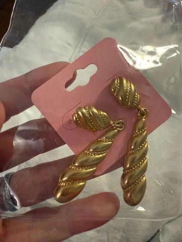 Vintage Matte Gold Swirl Drop Post Earrings