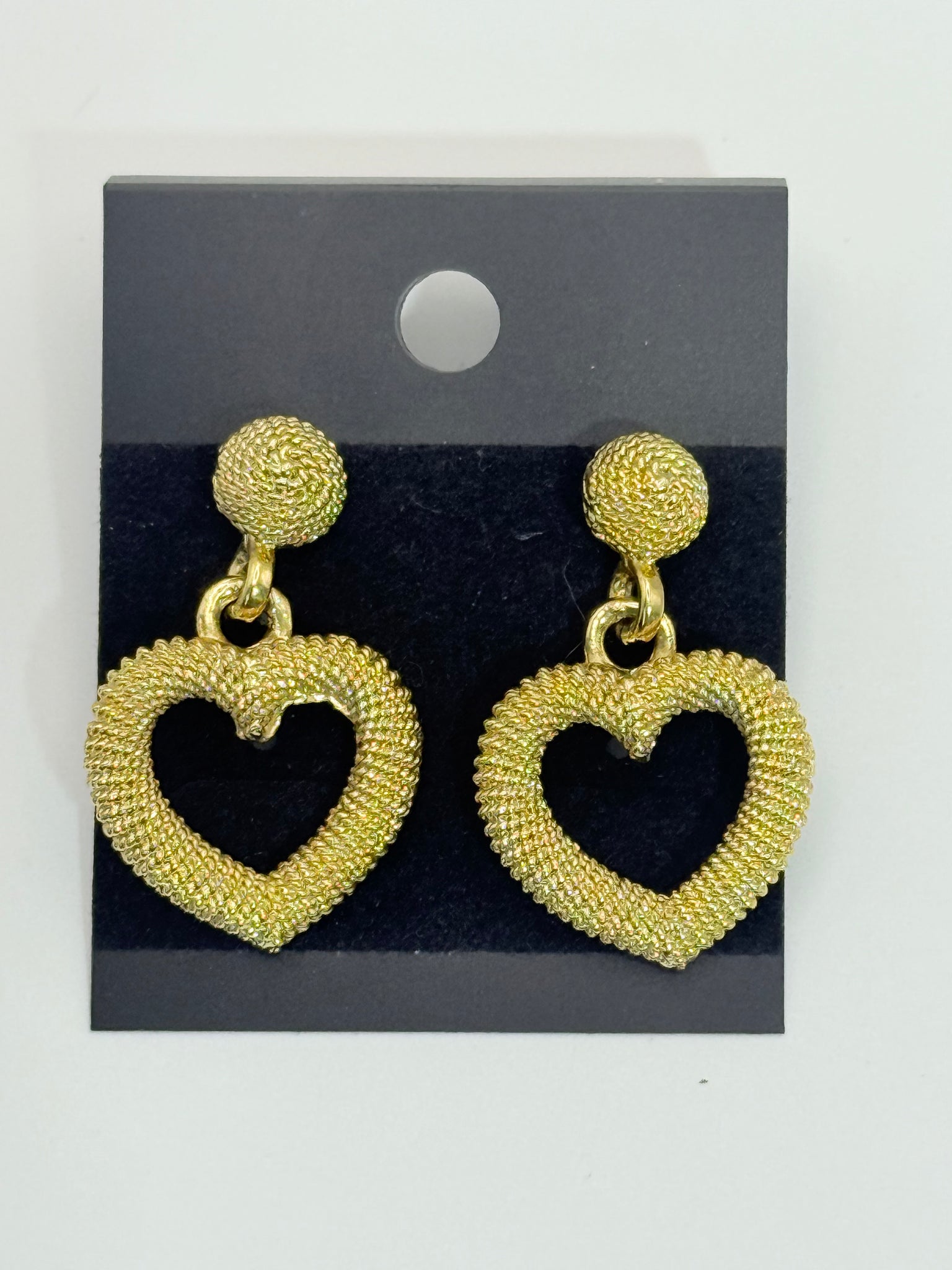 Vintage Gold Textured Heart Drop Post Earrings