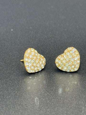 Vintage Heart Gold Pave Post Stud Earrings