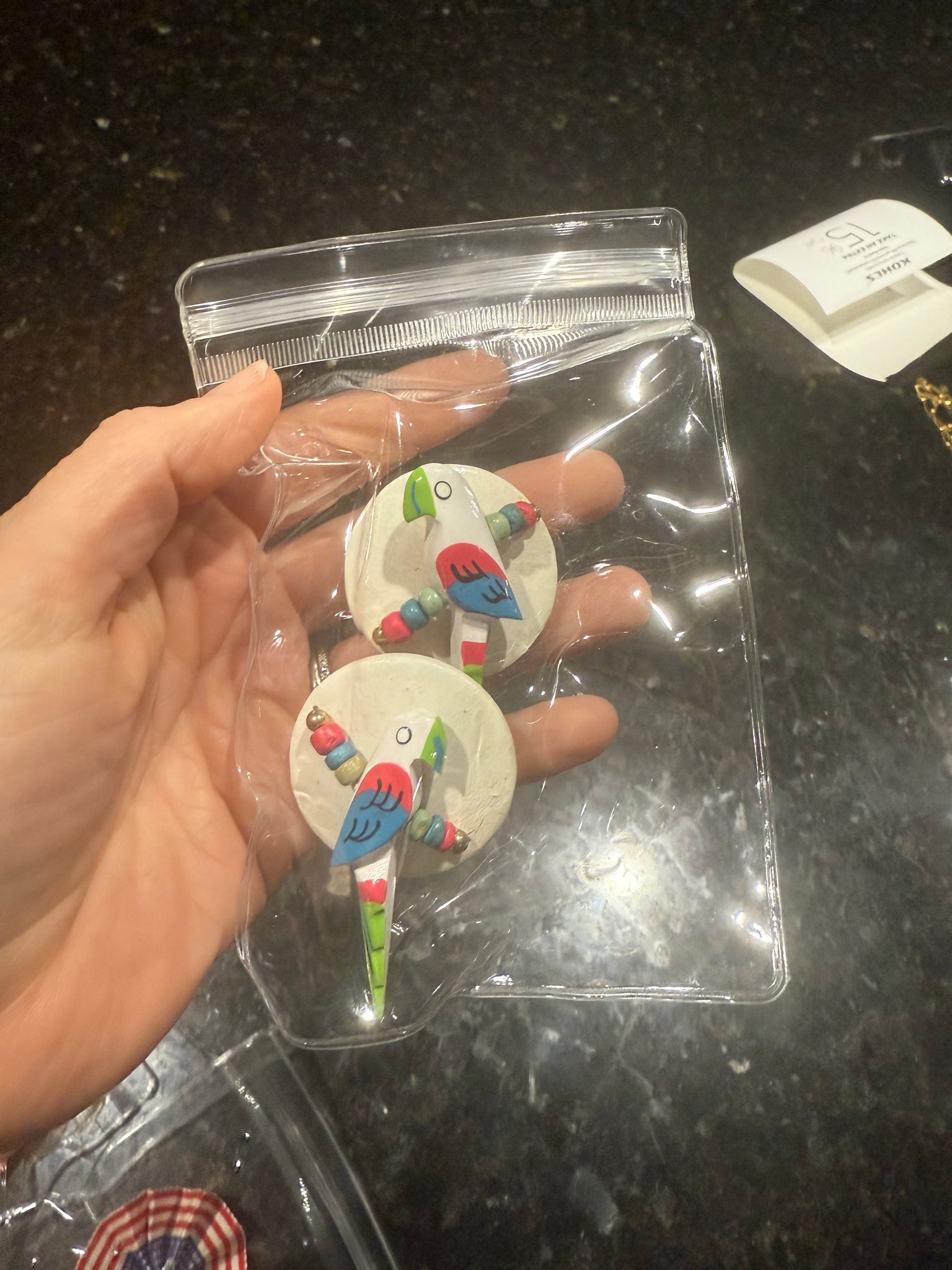 Vintage Round White Parrot Post Earrings
