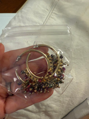 Vintage Gold Hoops with Tiny Glass Beads Earrings