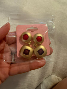 Vintage Matte Gold With Colorful Gem Costume Post Drop Earrings