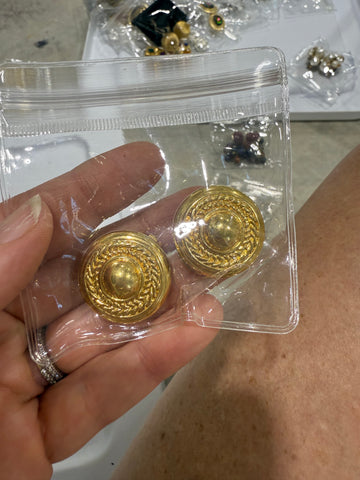 Vintage Round Gold Textured Clip On Earrings