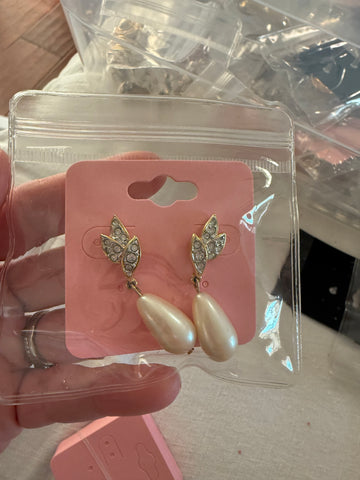 Vintage Cz and Pearl Drop Earrings