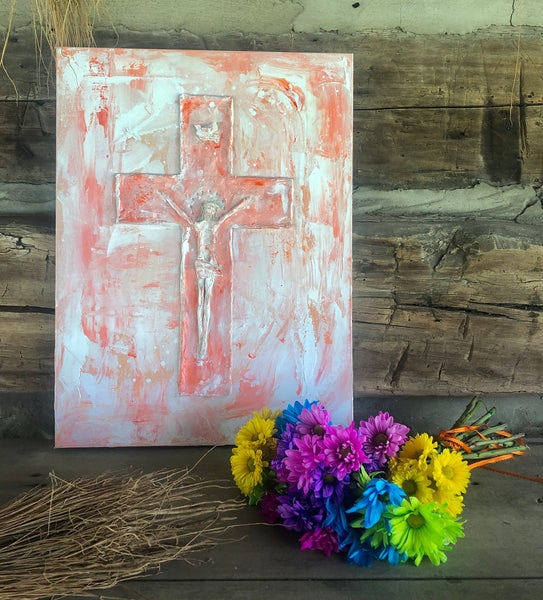 Redemption – Original Sculpted Clay & Acrylic Cross Art | 16x20
