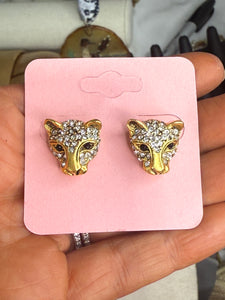 Vintage Jaguar Pave Gold Post Stid Earrings