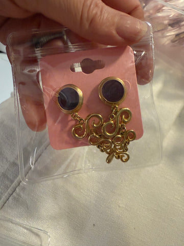 Vintage Gold and Red Ornate Drop Earrings