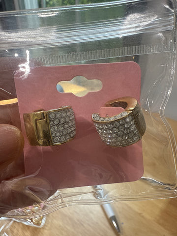 Vintage Petite Thick and Heavy Gold CZ Hoop Earrings