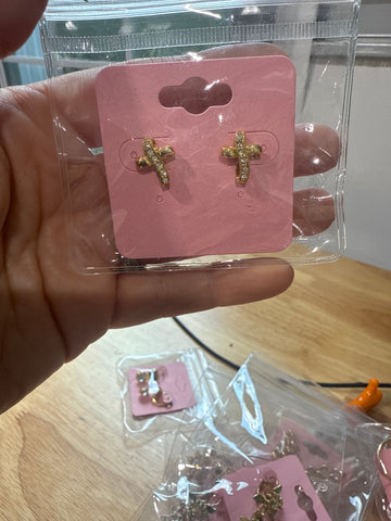 Vintage Petite Gold and CZ Cross Post Studs