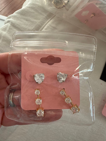 Vintage Pair of Cz Heart and Drop Stud Earrings