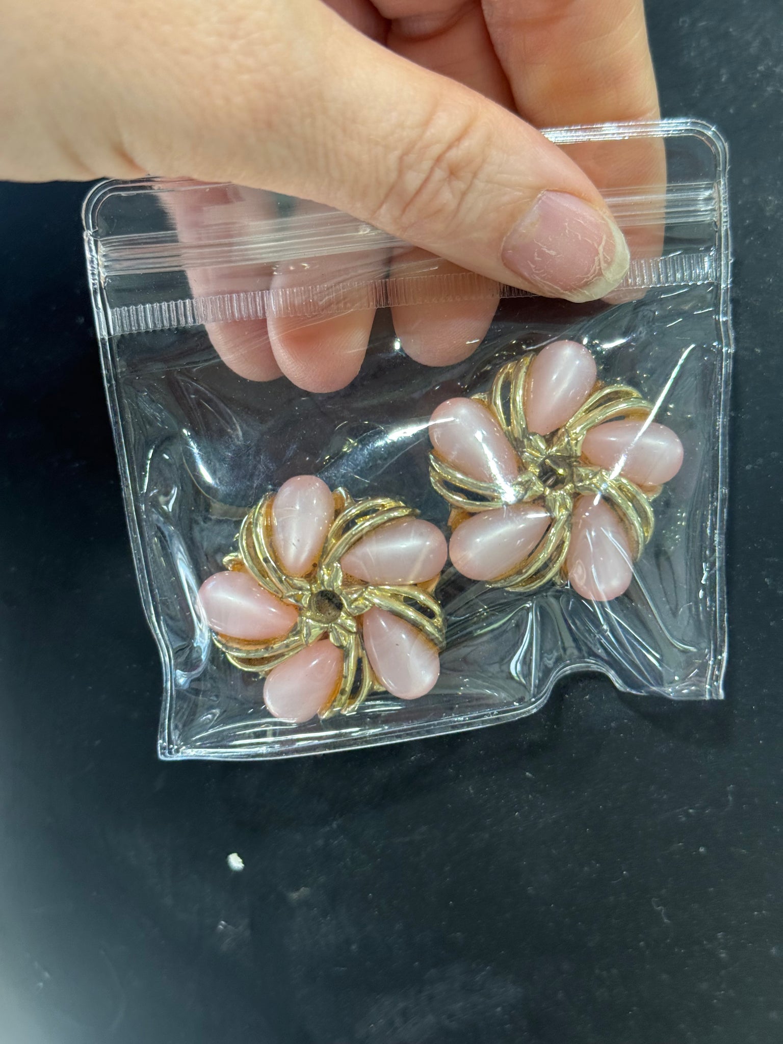 Vintage Pink and Gold Flower Clip on Earrings