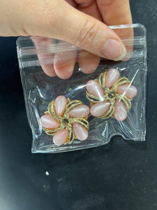 Vintage Pink and Gold Flower Clip on Earrings