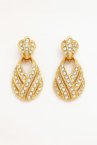 Vintage Petite Heavy Gold CZ Door Knocker Post Earrings