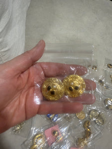 Vintage Matte Gold Round Clip On Earrings With Pearl and Black Rhinestone