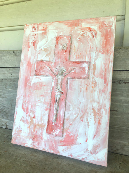 Redemption – Original Sculpted Clay & Acrylic Cross Art | 16x20