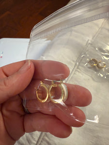Vintage Petite Gold Hoops with white Enamel Post Earrings