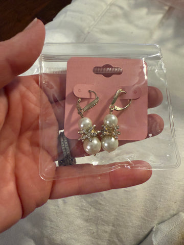 Vintage Pearl Drop Earrings With CZ Center