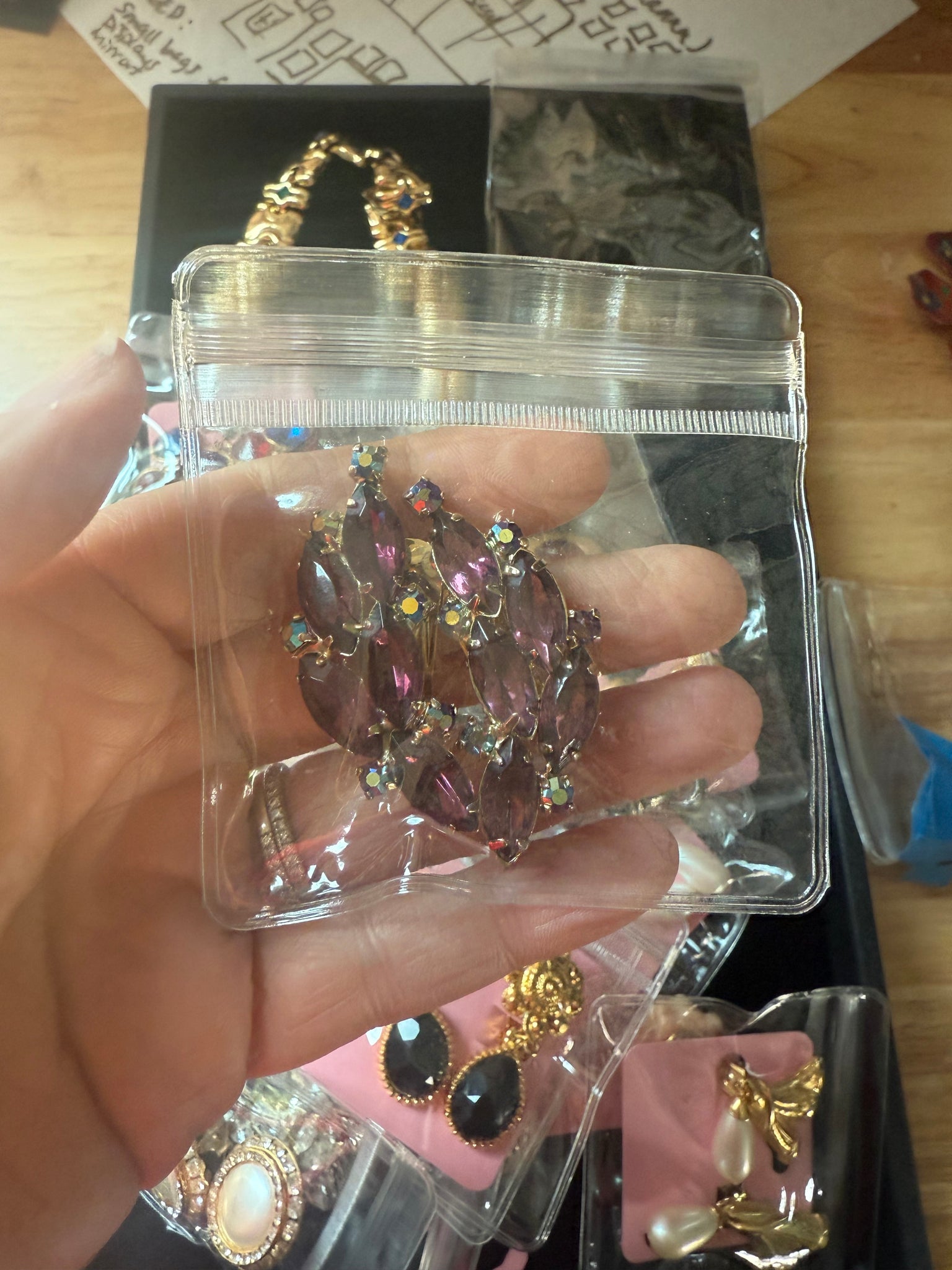 Vintage Amethyst Rhinestone Wreath Like Clip On Earrings