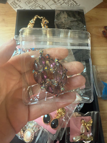 Vintage Amethyst Rhinestone Wreath Like Clip On Earrings