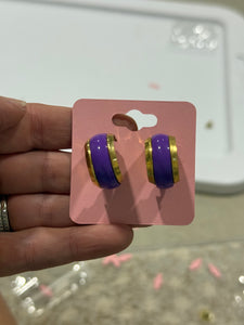 Vintage Small Purple and Gold Hoop Post Earrings