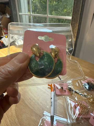 Vintage Gold and Green Enamel Door Knocker Post Earrings