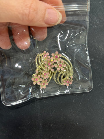 Vintage Gold Cage with Pink enamel Flowers