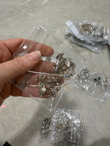 Vintage Silver Wire Flowers With AB Rhinestones