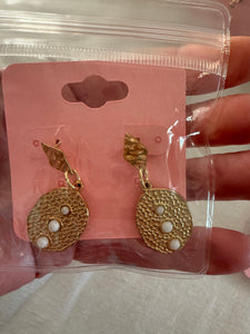 Amy T Gold Diamond and White Stone Drop Earrings