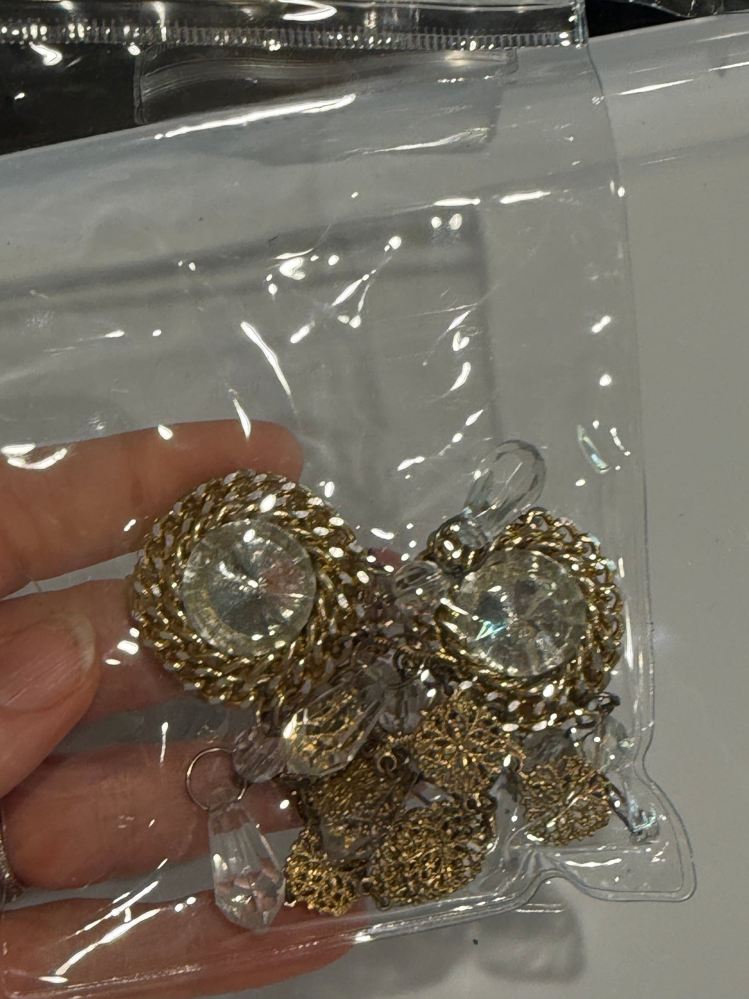 Vintage Large Gold Rhubestone and Gold Drop Clipon Earrings