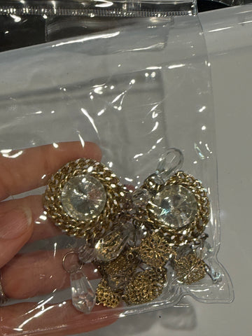 Vintage Large Gold Rhubestone and Gold Drop Clipon Earrings