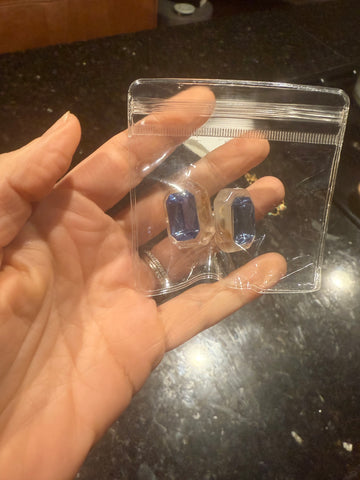 Vintage Clear acrylic with Blue gem Accent Post Earrings