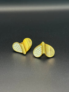 Vintage Gold and CZ Heavy Heart Post Earrings