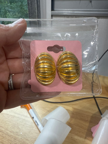 Vintage Large And Heavy Gold Ribbed Post Earrings