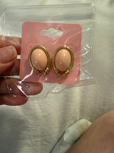 Vintage Gold and Pink Cabochon Pierced Earrings