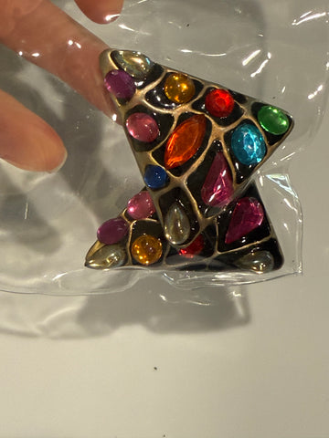 Vintage Don Lin Colorful Cabochon 80s Triangular Clipon Earrings