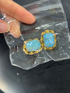 Vintage Austria  Gold and Turquoise Stud Clip On Earrings