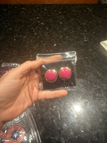Vintage Gold and Pink Round Post Earrings
